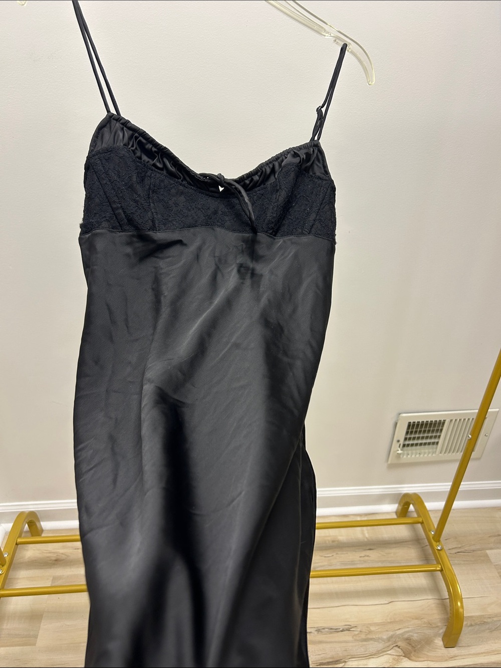 Urban Outfitters Black Satin Slip with Lace Bust image 2